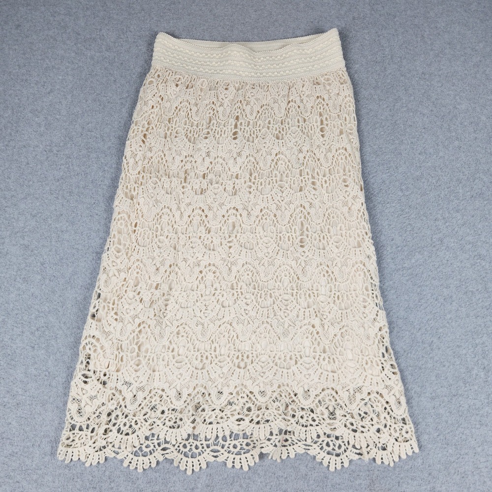 Ultra Pink Midi Skirt Juniors M Beige Floral Crochet Lace Boho Scalloped Hem
